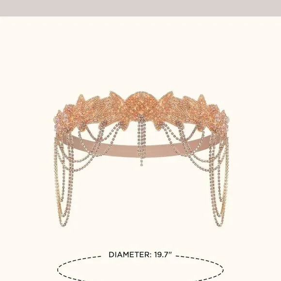 1920s Flapper Headpiece Rhinestone Chain Gatsby Style Women Vintage Accessory - Picture 3 of 4